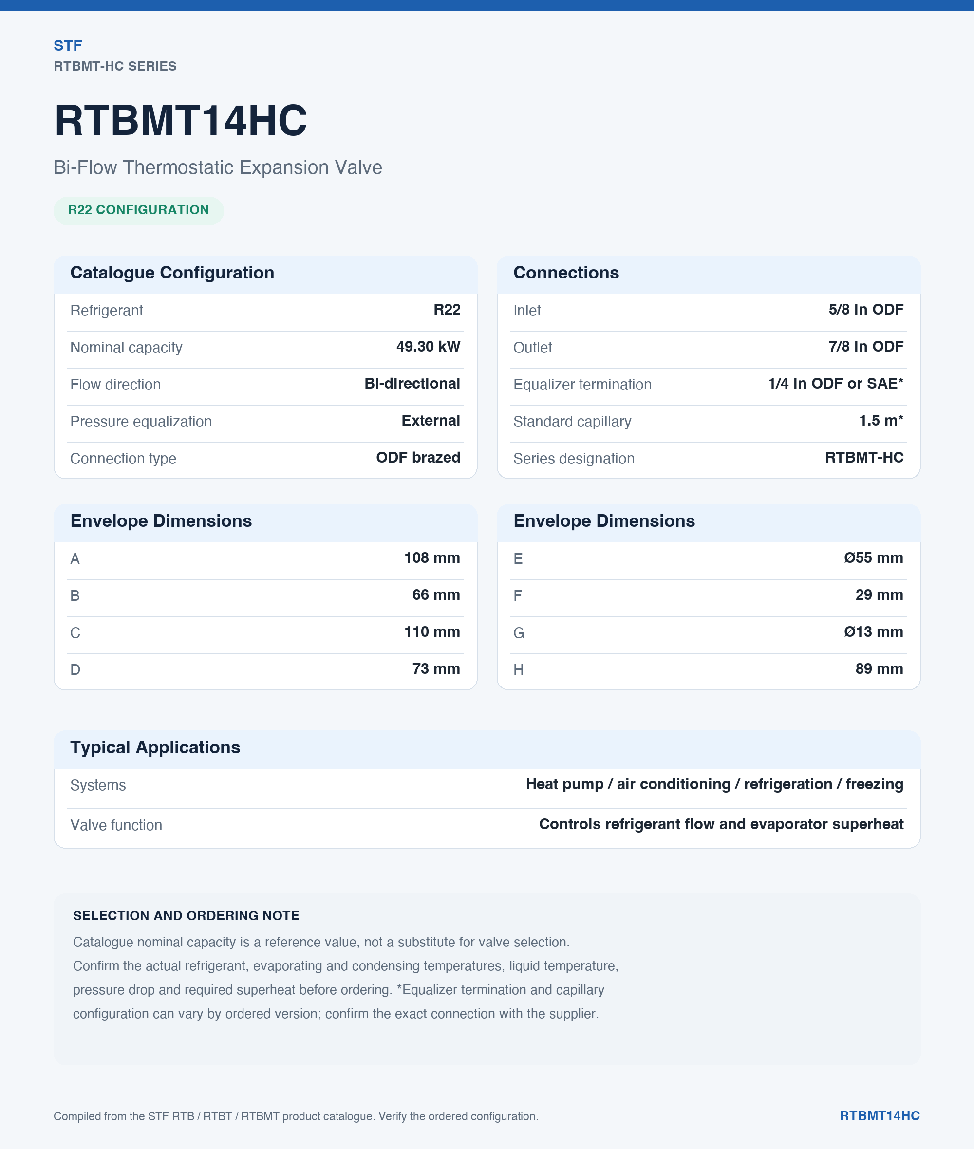 STF RTBMT-HC Bi-Flow Thermostatic Expansion Valves for R22