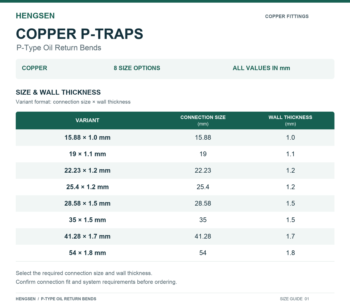 HENGSEN Copper P-Trap Oil Return Bend for Refrigeration