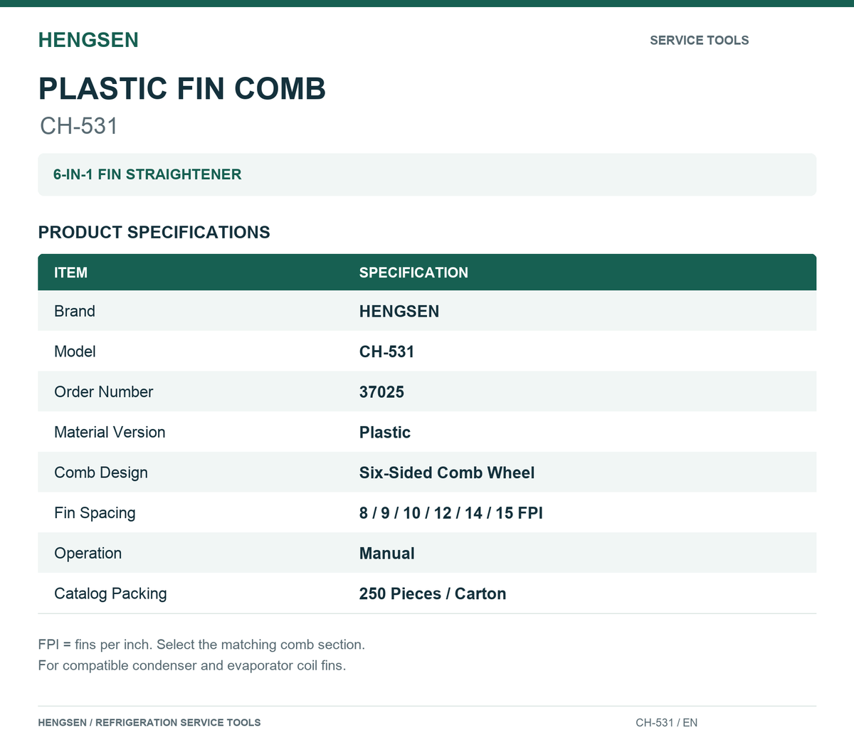 HENGSEN Fin Combs for HVAC Coils | CH-531 & CH-532