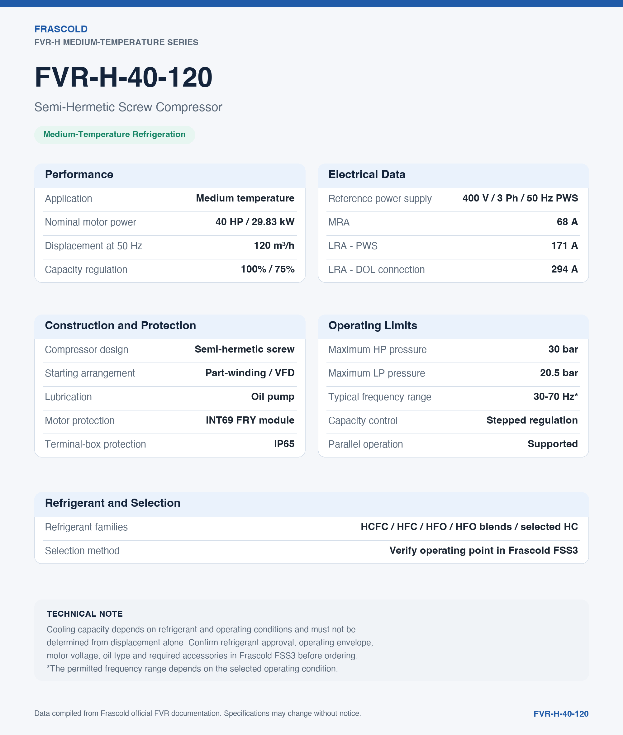 Frascold FVR-H Medium-Temperature Semi-Hermetic Screw Compressors